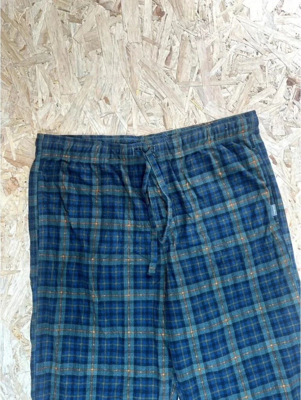 Eddie Bauer Flannel Pajama Pants Mens Large Green Blue Plaid Sleep Lounge Pants